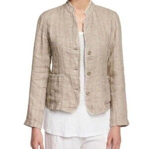 EILEEN FISHER Frayed 100% Organic Linen Jacket Top Sz Large Petite $198 Cropped